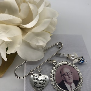 Memorial Wedding Bouquet Charm: Personalized Photo Pendant, Kilt Pin
