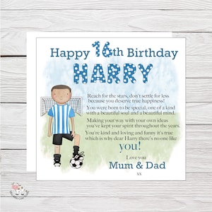 Carte d'anniversaire pour fan de football, carte d'anniversaire spéciale et badge pour fils, petit-fils, badge d'anniversaire de footballeur, 16e 18e, football personnalisé