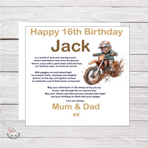 Dirt Bike Birthday Card for Son, Grandson, Personalised Card for Dirt Bike Birthday for 16th, 18th, 21st, Any Age, Personalised Large Card