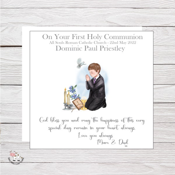 First Holy Communication Card, 1st Holy Communion Card for Son, Grandson, Nephew, God Son, Holy Communion Card and matching Wrapping Paper