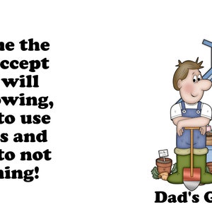 May include: A white ceramic mug with a blue and white illustration of a greenhouse and a cartoon gardener holding a shovel. The text "God, grant me the serenity to accept that weeds will just keep growing, the courage to use the secateurs and the wisdom to not kill everything!" is printed on the left side of the mug. The text "Dad's Gardening Mug" is printed below the illustration.