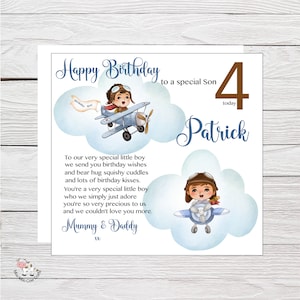 Grande carte personnalisée pour fils, petit-fils, neveu, frère, tout âge, 2e, 3e, 4e, 5e, 6e carte d'anniversaire, jolie carte avec verset de poème, pilote
