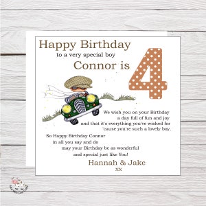 Racing Car Birthday Card for Boy:Personalised Poem & Badge
