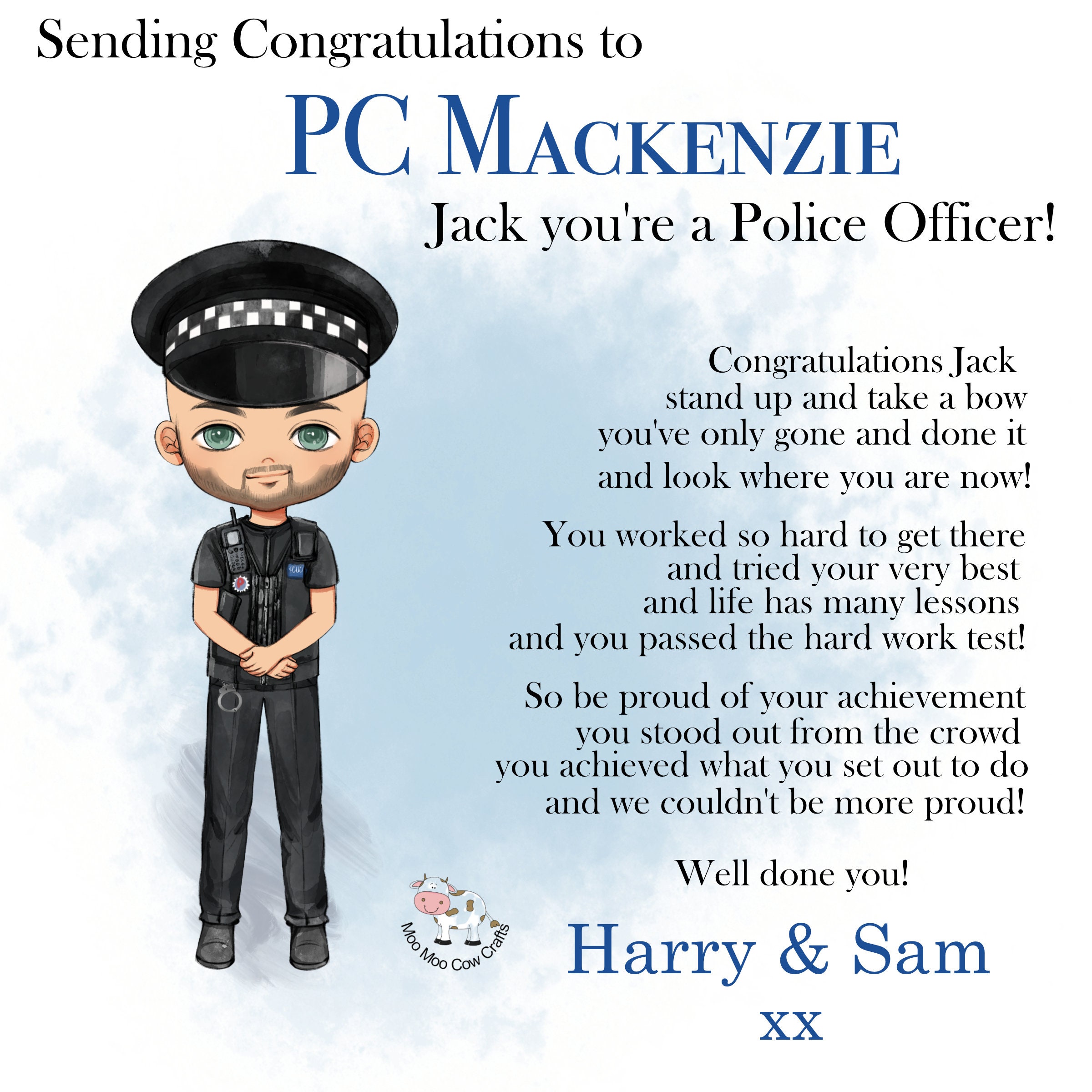 Pro Cop Message Personalised New Police Officer Card: Large Luxury Congratulations Well ...