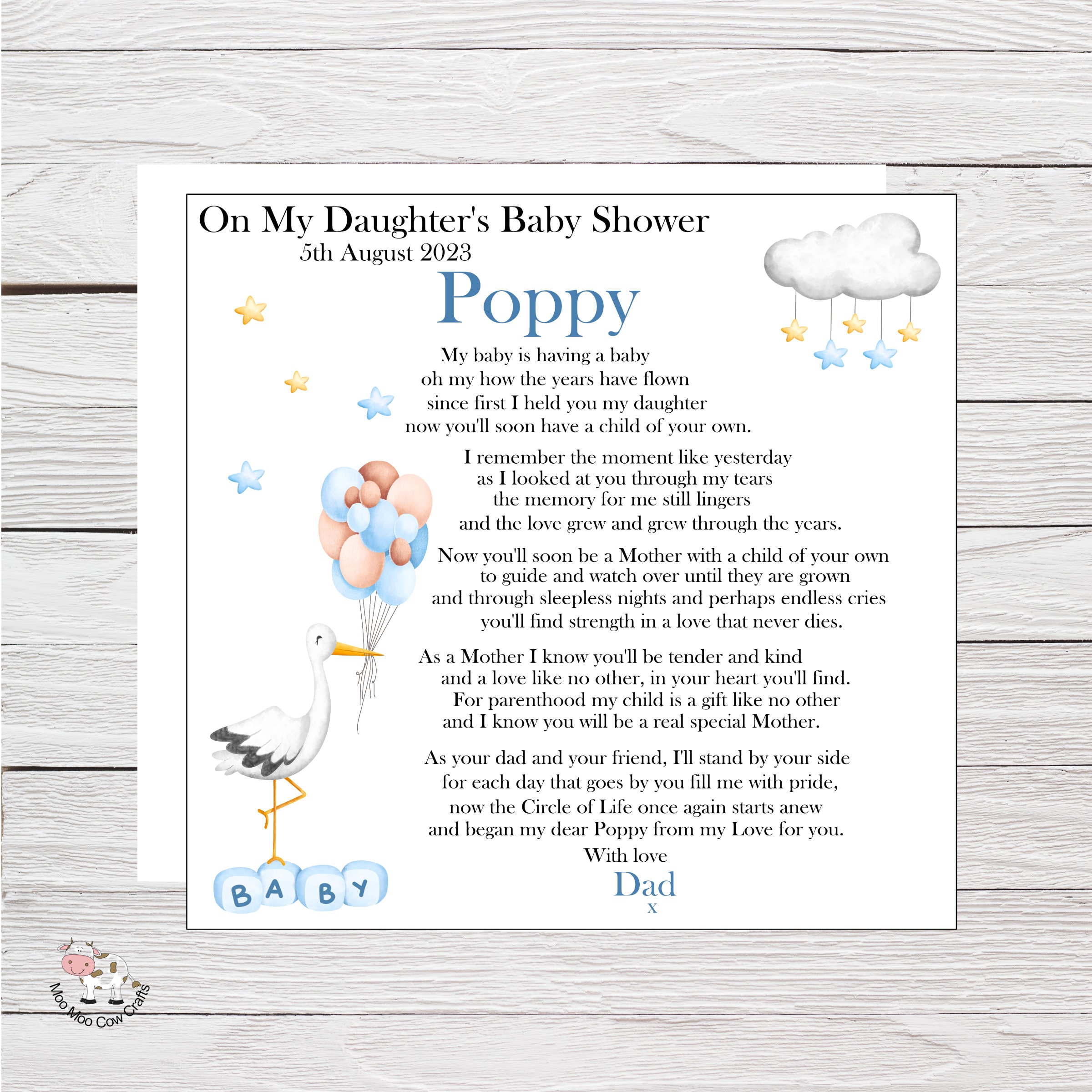 Daughter Baby Shower Card, Dad To Daughter Baby Shower Card and Badge and Matching Wrapping Paper, To My Daughter on  her New Baby from Dad
