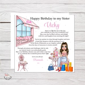 Carte d'anniversaire pour soeur, amie, fille, filleule, nièce, toute relation avec du papier d'emballage personnalisé assorti, carte sentimentale