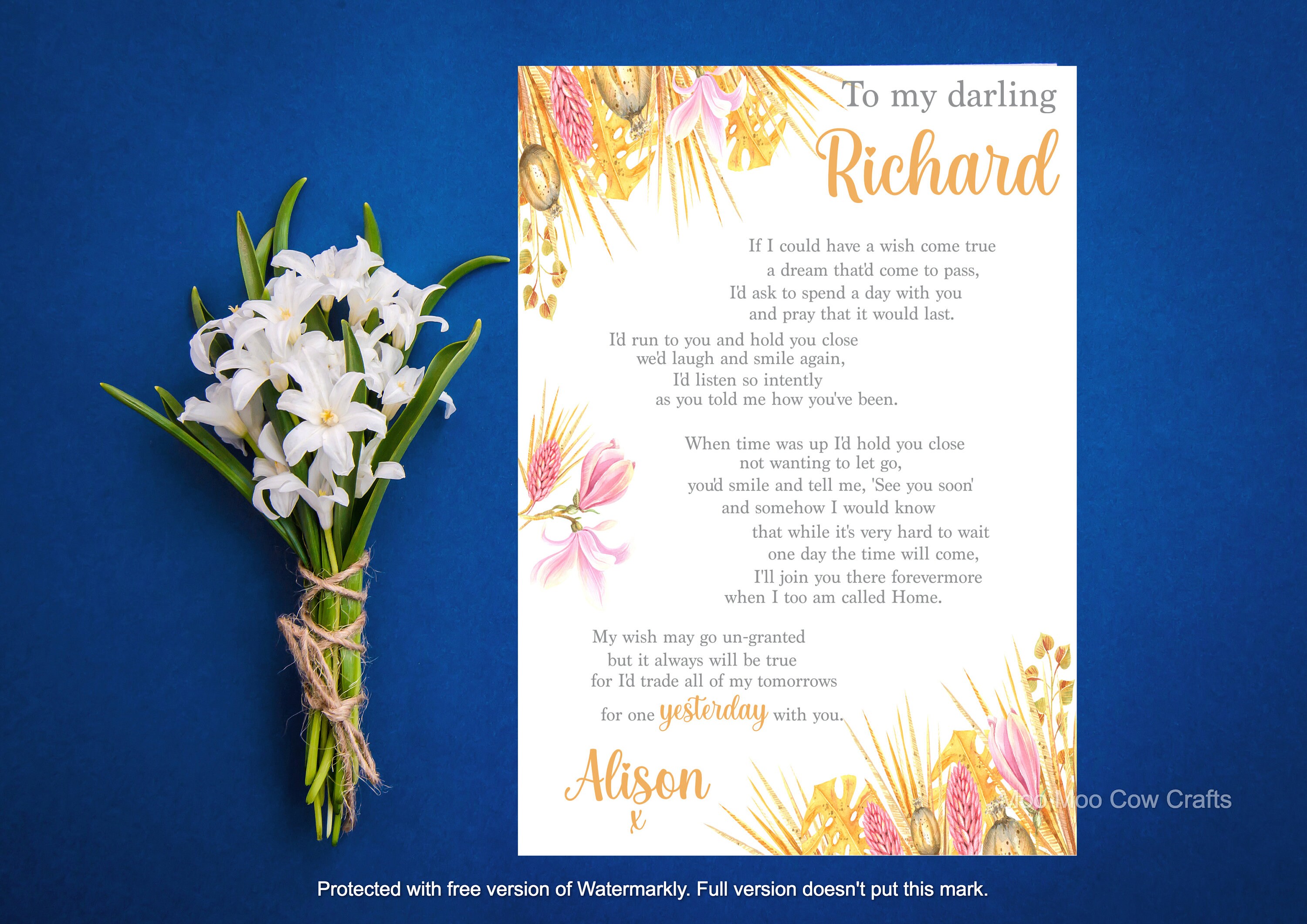 Personalised Husband Memorial Grave Card Heavenly Husband Etsy