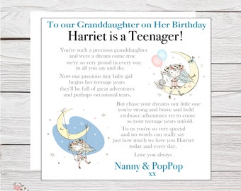 13th BIRTHDAY card, daughter, granddaughter, great granddaughter, Officially a Teenager, Personalised Matching Badge and Wrapping Paper
