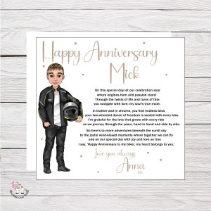 Wedding Anniversary Card for Biker, Motorbike Anniversary Card for Husband, Boyfriend, Partner, Personalised Anniversary Card and Gift Wrap