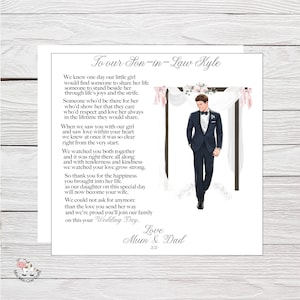 Grande carte de gendre, carte de mariage pour gendre, carte de mariage, carte pour nouveau gendre, carte pour nouveau gendre, carte personnalisée avec poème