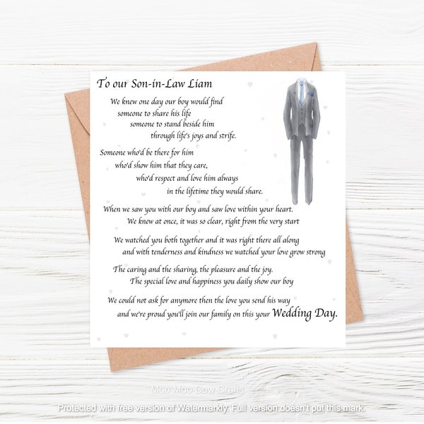 Gay Son-in-Law Card, Wedding Card for Son in law, Gay Wedding Card, LGBT New Son in law Card, Card for new son in law, Same Sex Wedding Card