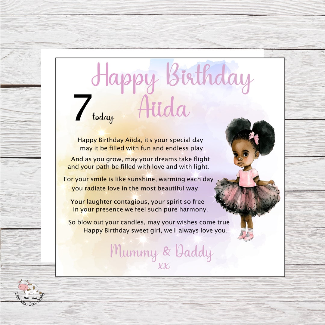 Birthday Card for Afro Hair Girl, Afro Puffs Birthday Card, Black Girl