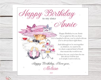 Personalised Birthday Card: Special Sister, Large Luxury Sibling Card with Original Sentimental Verse