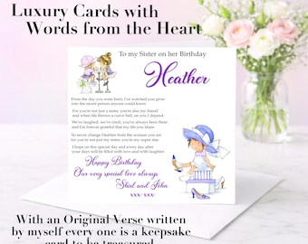 Sister Birthday Card : Large Luxury Sibling Card with Original Sentimental Verse, Personalised