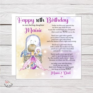 Carte fille du 16e anniversaire, carte d’anniversaire Sweet Sixteen, fantaisiste, carte mignonne, petite-fille, 18e, 21e, toute grande carte personnalisée de tout âge