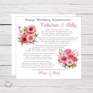 Carte d'anniversaire de mariage pour fille et gendre, gendre et gendre, carte Gerbera avec verset sentimental, emballage cadeau assorti