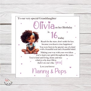 Carte d'anniversaire, carte de cheveux afro à une fille merveilleuse, 16, 18, 21 ans, petite-fille, grande taille personnalisée