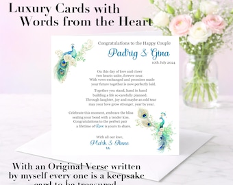 Luxury Personalised Wedding Card with Original Sentimental Verse, Printed Keepsake, Card for Happy Couple