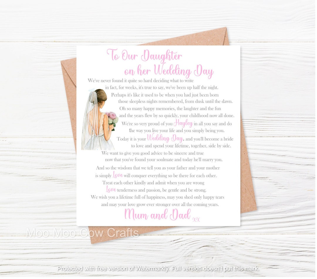 Personalised Daughter Card for Wedding, Special Card for Daughter Wedding Day, Wedding Day Card