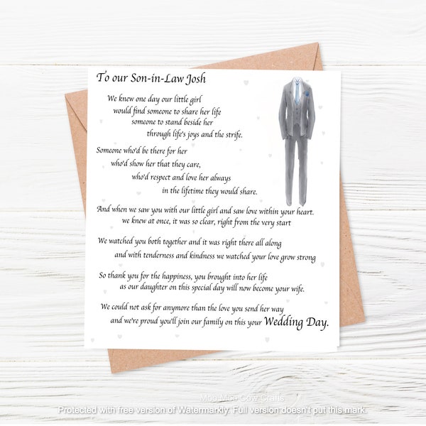 Son-in-Law Card, Wedding Card for Son in law, Wedding Card, New Son in law Card, Card for new son in law