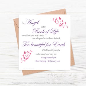 Carte de fausse couche , Bébé né endormi, Carte de sympathie, Carte de deuil, Perte, Carte de deuil, Carte de deuil, Carte de perte de bébé, Carte Ange, Faite à la main