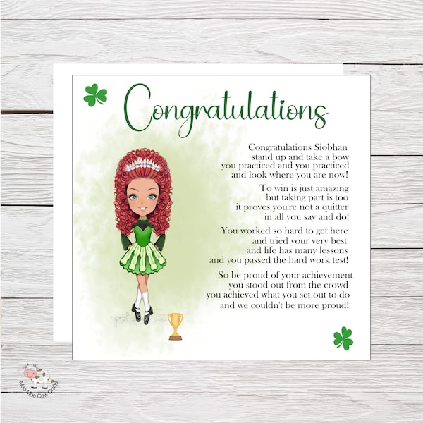 Congratulations Irish Dancing Card, Congratulations on your achievement Irish Dancing, Personalised Irish Dance Card, Well Done Card