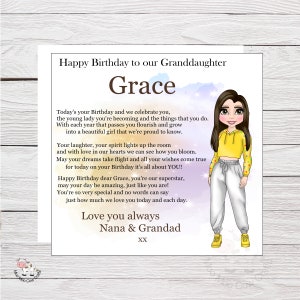 Carte d’anniversaire pour fille, petite-fille, tout âge, badge assorti personnalisé et papier d’emballage, grande carte avec vers sentimental