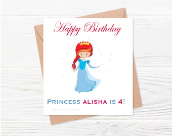 Personalised Happy Birthday Card - Birthday Card for Girl,  Princess Birthday Card,  Handmade, Custom Card, Fairytale Birthday Card