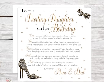 Personalized Daughter Birthday Card: Large 8x8 Linen Card, Badge & Chocolate Wrapper