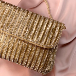 Isabella Handmade Gold Evening Embellished Clutch bag | Party | Fashion | Designer Bridal Handbag Made With Glass Beads By Sandal House