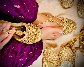 Jewelled Bridal Pazaib Anklet Khusa | Punjabi Jutti | Gold Silver Gift For Her | Womens Bridal Sandals