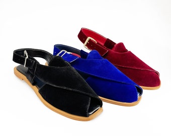 Women s Traditional Handmade Peshawari Chappal Sandals Made In Suede Ladies Footwear Gift For Her Black Maroon Blue Indian Pakistani
