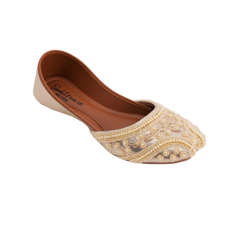 Noore Pearls Handmade Womens Punjabi Khusa Juti | Pakistani Indian Footwear | Gift For Her | Wedding Shoes | Gold Silver Black | Soft Insole Gold