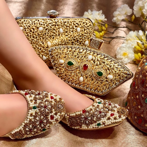 Handmade Pakistani Indian Khusa Sandal Diamonte and Embroidery Punjabi  Jutti Wedding Shoes Gift for Her - Etsy