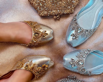 Punjabi Jutti Handmade With Diamonte Stone Work Flat Slip on