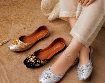 The Sitara Handmade Women's Khusa Juti Sandal | Gold Silver Black | Soft Foam Padded Insole | By Sandal House