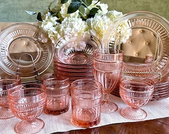 VINTAGE PINK TABLEWARE: Anchor Hocking &quot;Annapolis&quot; Rosewater Pink Glass Dinnerware and Drinkware | Plates / Bowls / Glasses Sold in Sets