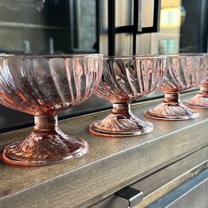 VINTAGE PINK GLASSES: Cristal d&#39;Arques &quot;Rosaline&quot; Pink Swirl Footed Dessert Bowls | Set of 4