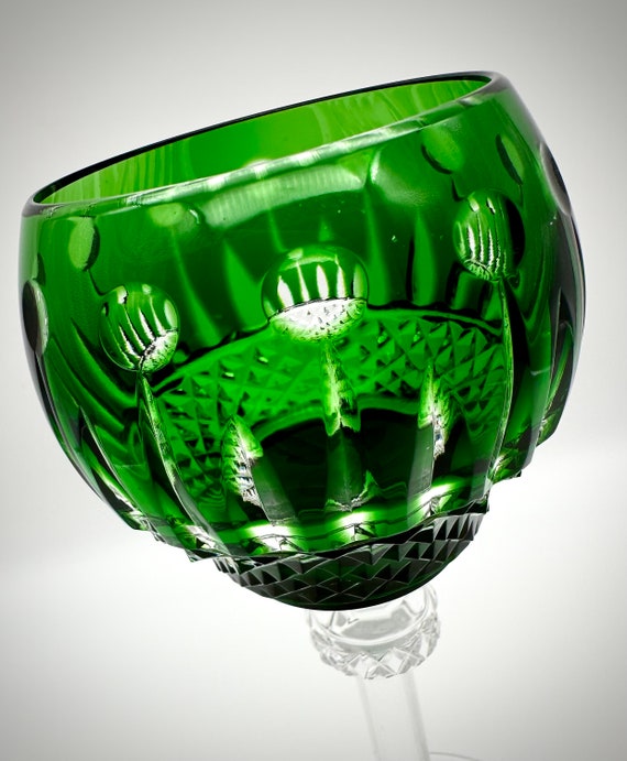 GREEN CRYSTAL GLASS: Vintage Godinger King Louis Emerald Green Cut