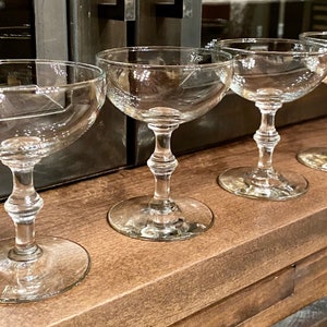 VINTAGE CHAMPAGNE COUPES: Libbey "Georgian" Stemware Glasses | Champagne / Cocktail / Martini Barware | Bamboo Stem | Set of 4