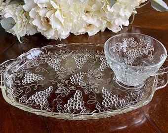 VINTAGE SNACK PLATE: Anchor Hocking Serva-Snack Glass Tray with or w/out Cup | Repurpose as Individual Charcuterie/Appetizer or Sushi Plate