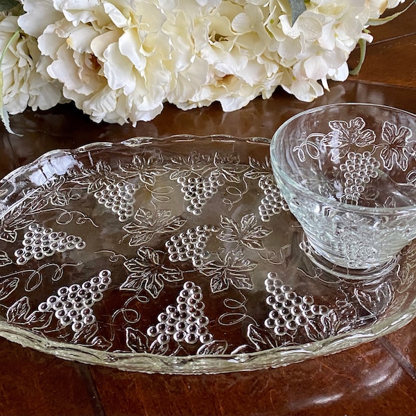 VINTAGE SNACK PLATE: Anchor Hocking Serva-Snack Glass Tray with or w/out Cup | Repurpose as Individual Charcuterie/Appetizer or Sushi Plate