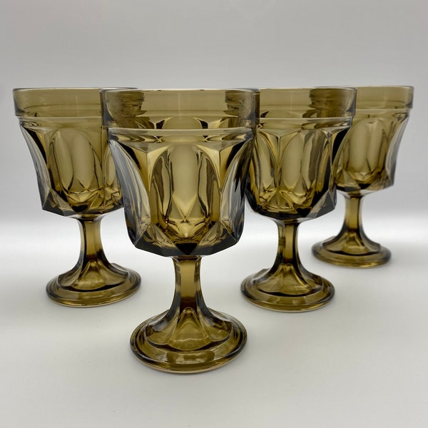 VINTAGE BROWN GLASSES: Anchor Hocking “Fairfield” Smoke Brown Goblets | Wine / Water / Craft Cocktail Glasses | Set of 4