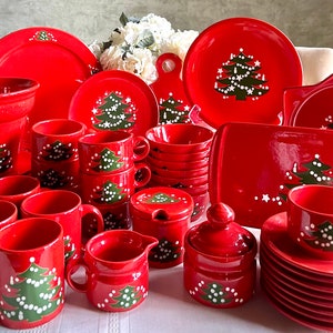 WAECHTERSBACH OPEN STOCK: Vintage Waechtersbach "Christmas Tree" Pattern Dining and Serving Pieces | Red Christmas Dinnerware