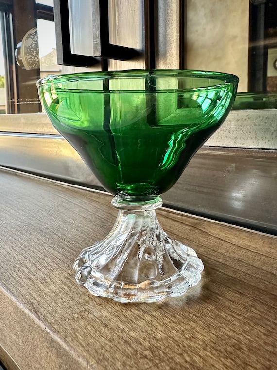 Vintage Emerald Green Parfait Glasses with Boopie Detailed Base Vintage Emerald Green Parfait Glasses with Boopie Detailed Base