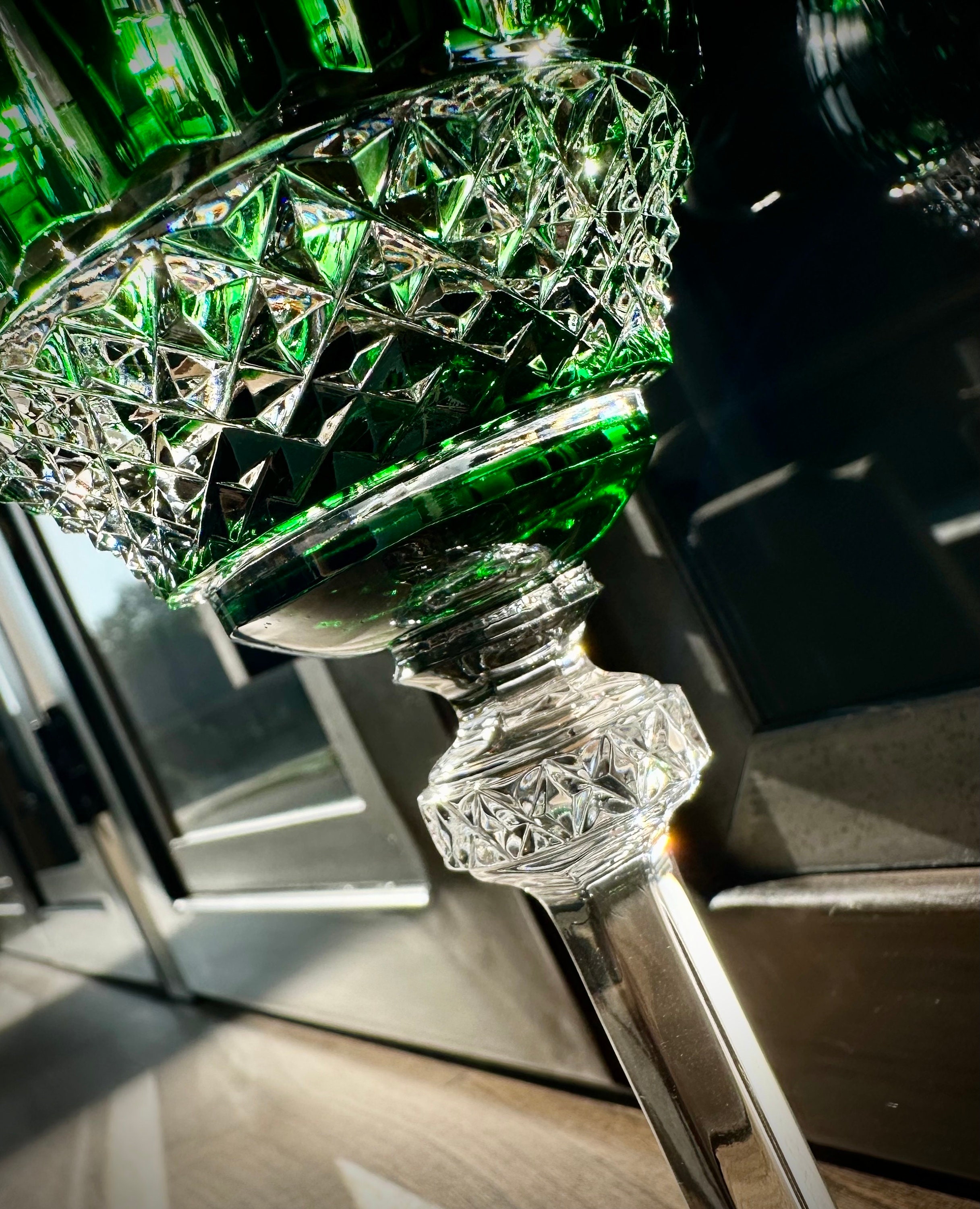 kjkj 様　　Antique wineglass oldsea GREEN CRYSTAL GLASS: Vintage Godinger King Louis Emerald Green Cut
