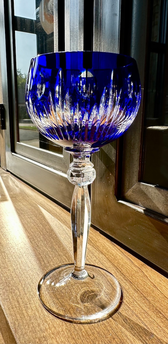 BLUE CRYSTAL GLASS: Vintage Lenox Cobalt Blue Cut to Clear Wine Glass - Etsy