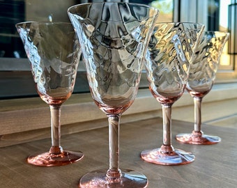 VINTAGE PINK GLASSES: Tiffin Franciscan "Festoon" Pink Wine Glasses Circa 1930s | Optic Swag Design | Set of 4