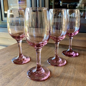 VINTAGE PINK GLASSES: Libbey Glass Co &quot;Premiere Plum&quot; White Wine Glasses | Light Plum / Warm Pink Glasses | Set of 4