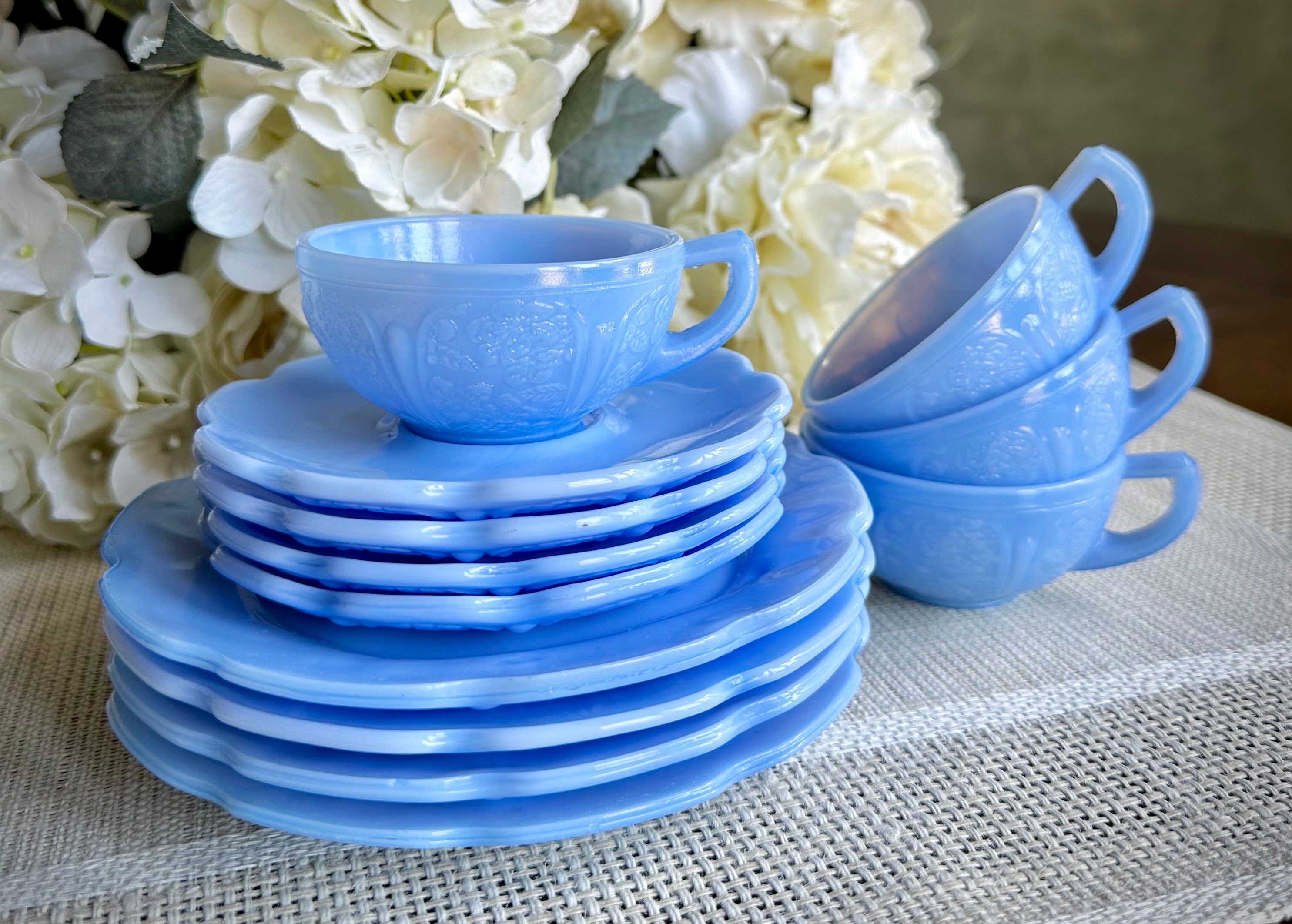 CHILD'S TEA SET: Vintage Jeannette Cherry Blossom Delphite Blue